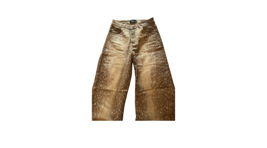 Women's Metallic Gold Wide Leg Jeans | Statement Fashion Pants bambi