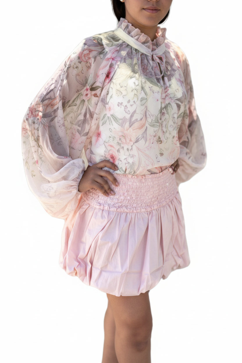 Blush Pink Lace Waist Bubble Skirt | Women's Trendy Fashion Skirt