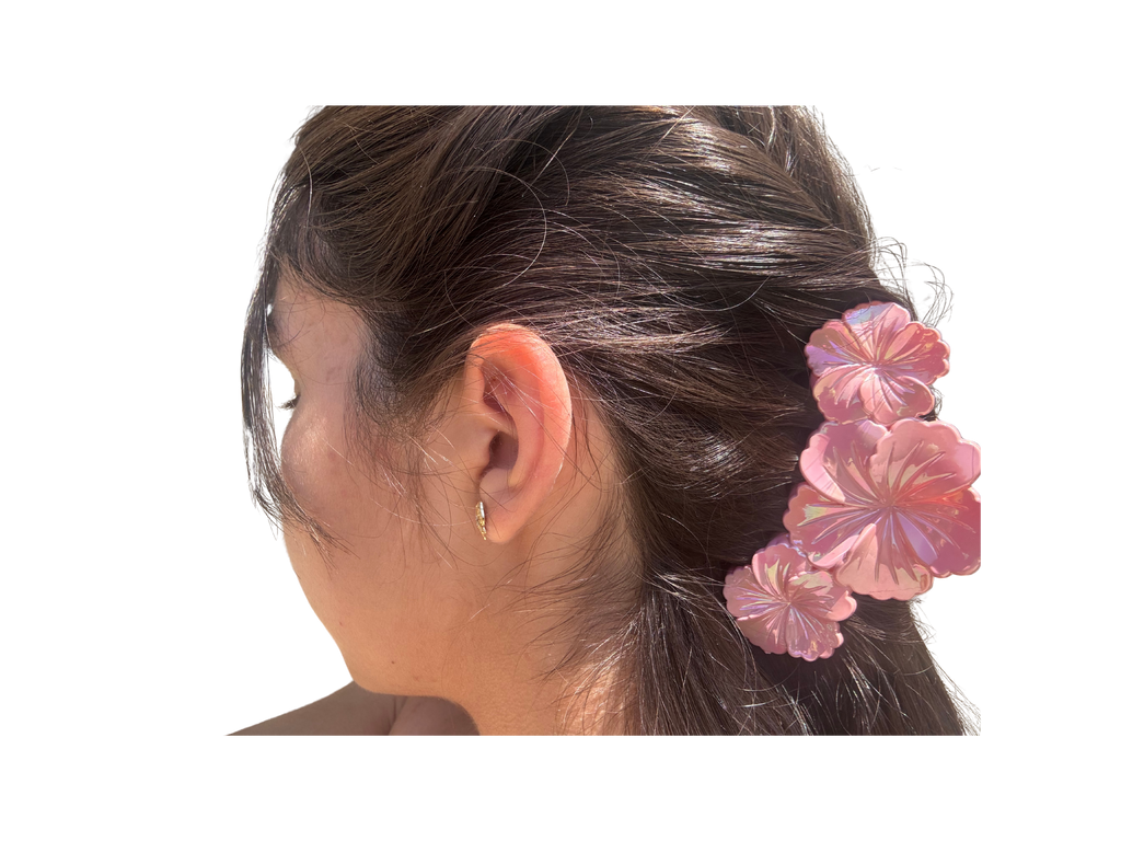 Flower Hair Claw Clip – Iridescent Floral Hair Clip, Pearl Finish Hair Claw, Korean Style Hair Accessory,