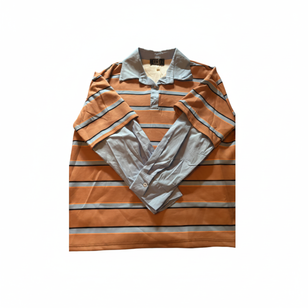Women's Blue Striped Cold Shoulder Long Sleeve Polo Top