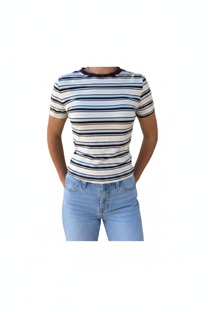 Women's Neutral Stripe Short Sleeve Tee | Casual Everyday Top