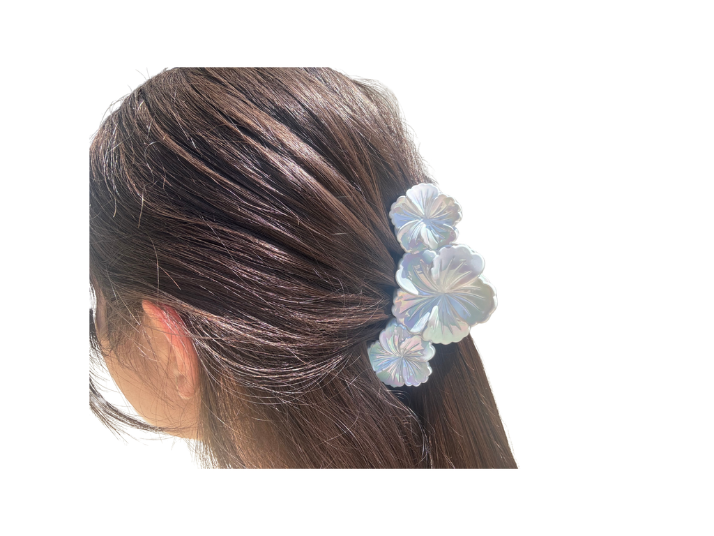 Flower Hair Claw Clip – Iridescent Floral Hair Clip, Pearl Finish Hair Claw, Korean Style Hair Accessory,