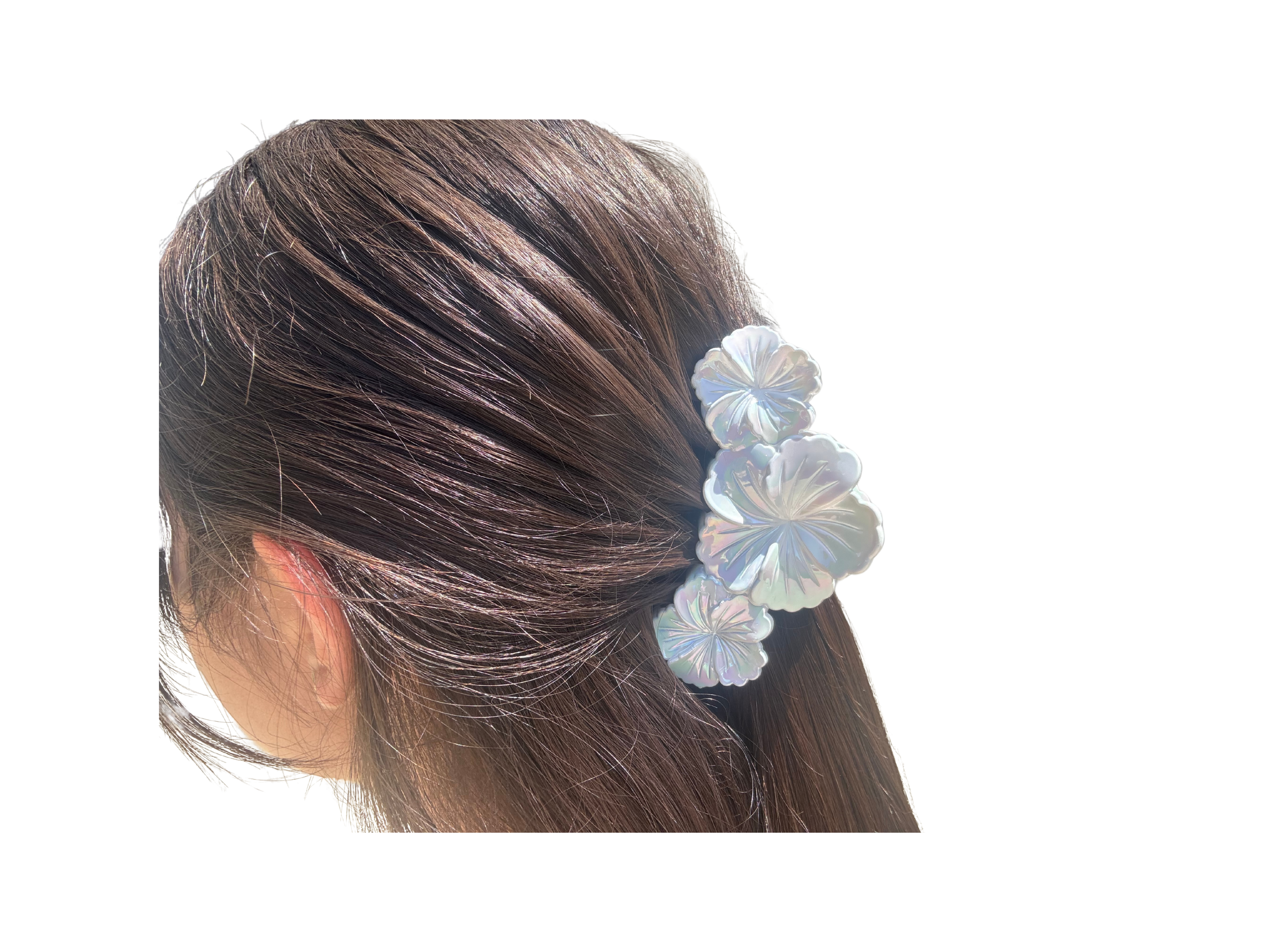 Flower Hair Claw Clip – Iridescent Floral Hair Clip, Pearl Finish Hair Claw, Korean Style Hair Accessory,
