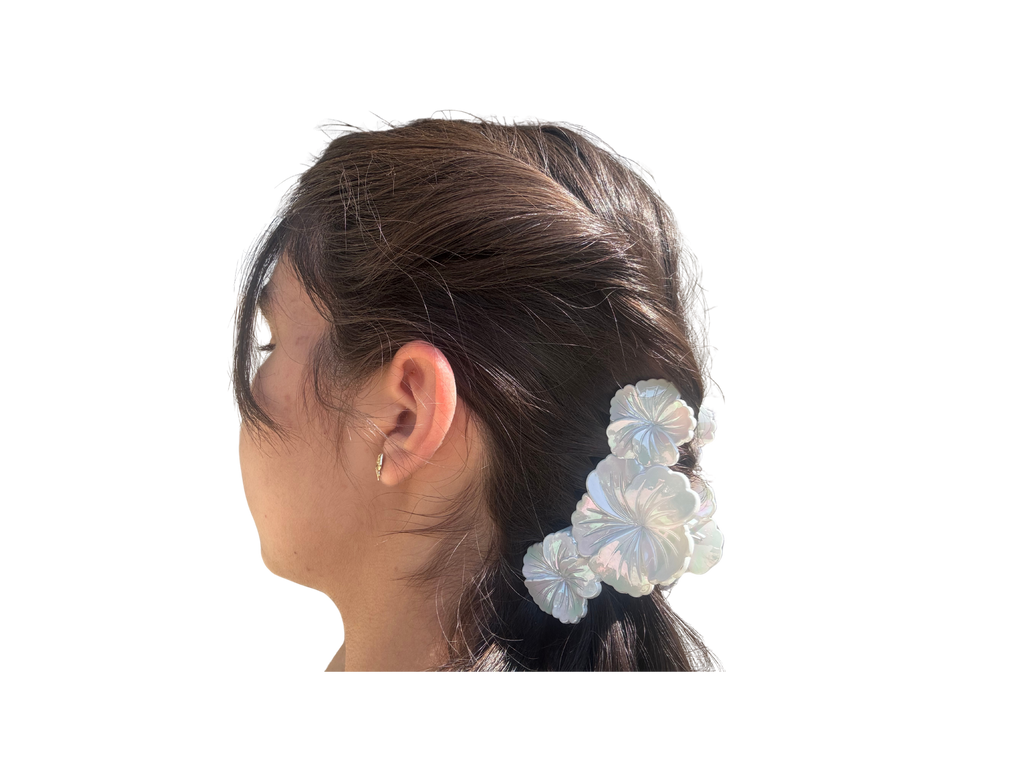 Flower Hair Claw Clip – Iridescent Floral Hair Clip, Pearl Finish Hair Claw, Korean Style Hair Accessory,