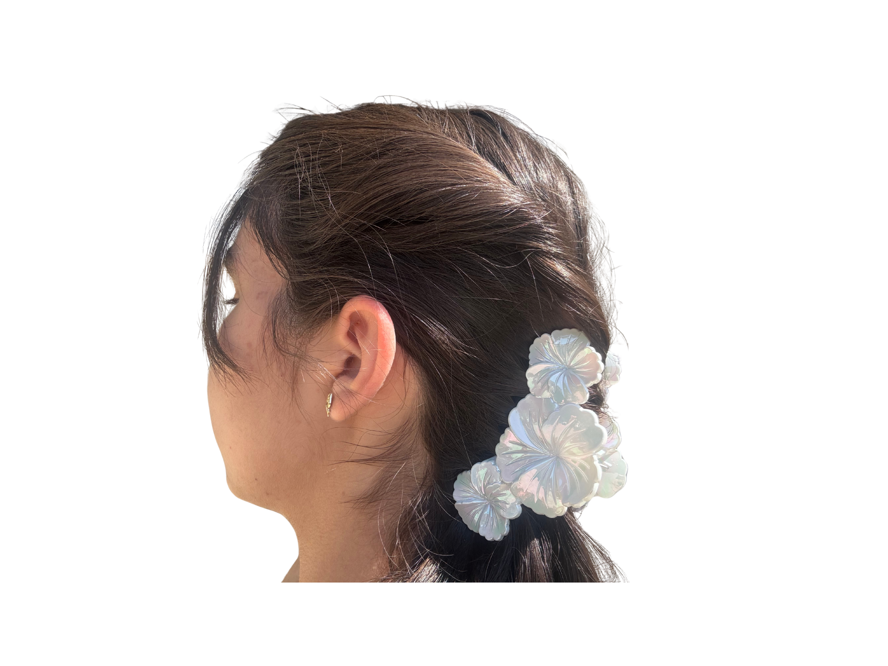 Flower Hair Claw Clip – Iridescent Floral Hair Clip, Pearl Finish Hair Claw, Korean Style Hair Accessory,