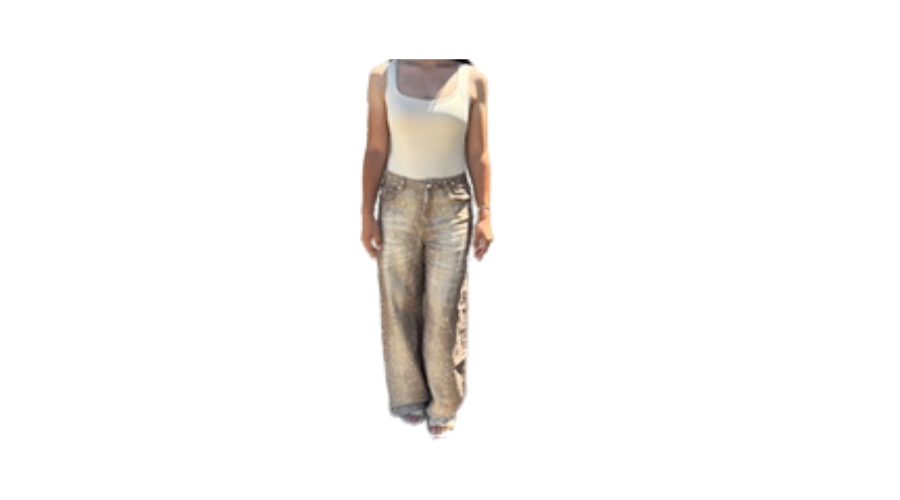 Women's Metallic Gold Wide Leg Jeans | Statement Fashion Pants bambi