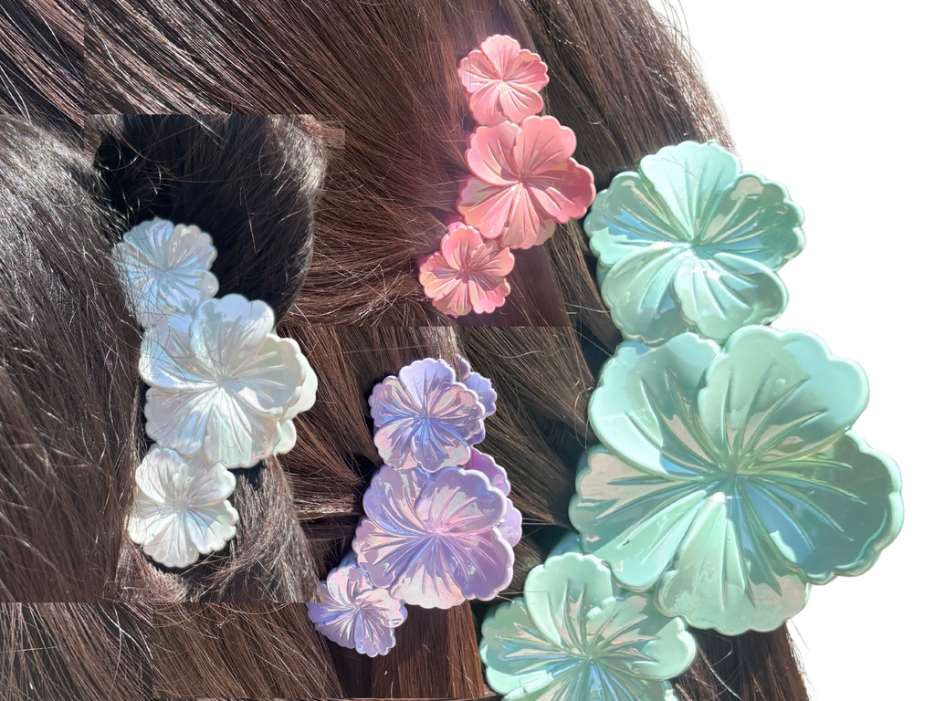 Flower Hair Claw Clip – Iridescent Floral Hair Clip, Pearl Finish Hair Claw, Korean Style Hair Accessory,