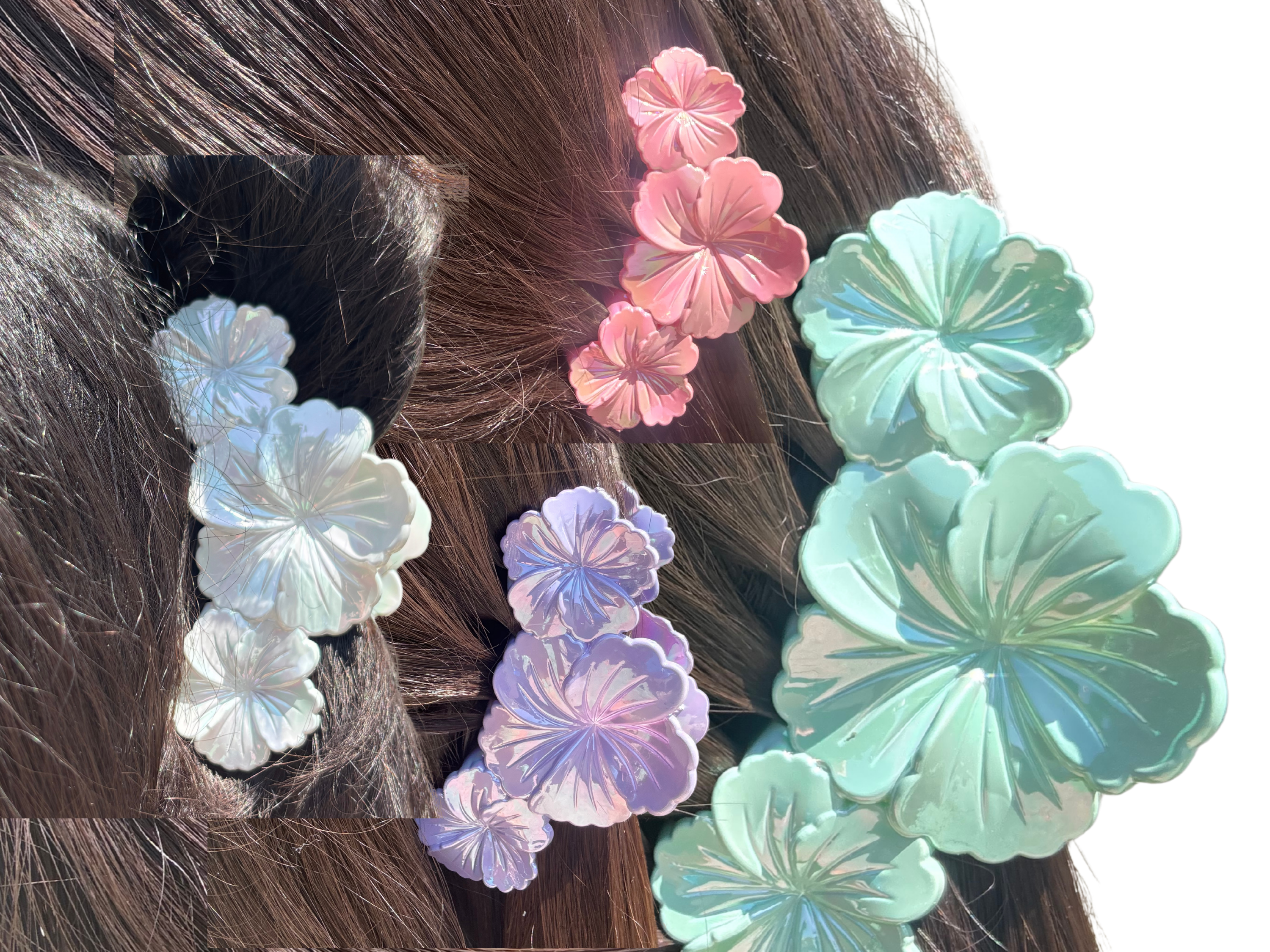 Flower Hair Claw Clip – Iridescent Floral Hair Clip, Pearl Finish Hair Claw, Korean Style Hair Accessory,